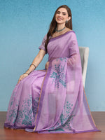 Thumbnail for Purple Cotton Blend Digital Print Floral Saree with Unstitched Blouse - Hiral Fashion - Distacart