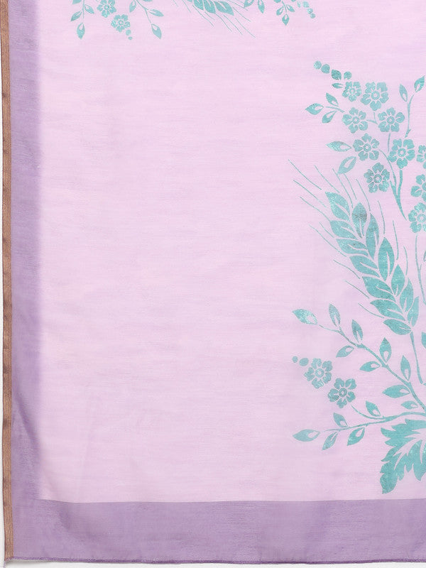 Purple Cotton Blend Digital Print Floral Saree with Unstitched Blouse - Hiral Fashion - Distacart