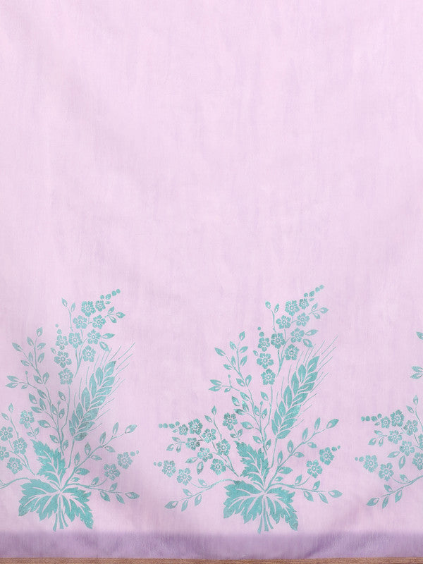 Purple Cotton Blend Digital Print Floral Saree with Unstitched Blouse - Hiral Fashion - Distacart
