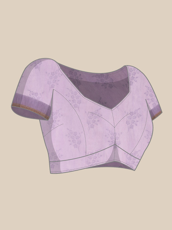 Purple Cotton Blend Digital Print Floral Saree with Unstitched Blouse - Hiral Fashion - Distacart