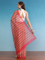 Thumbnail for Red Cotton Blend Digital Print Striped Saree with Unstitched Blouse - Hiral Fashion - Distacart