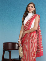Thumbnail for Red Cotton Blend Digital Print Striped Saree with Unstitched Blouse - Hiral Fashion - Distacart