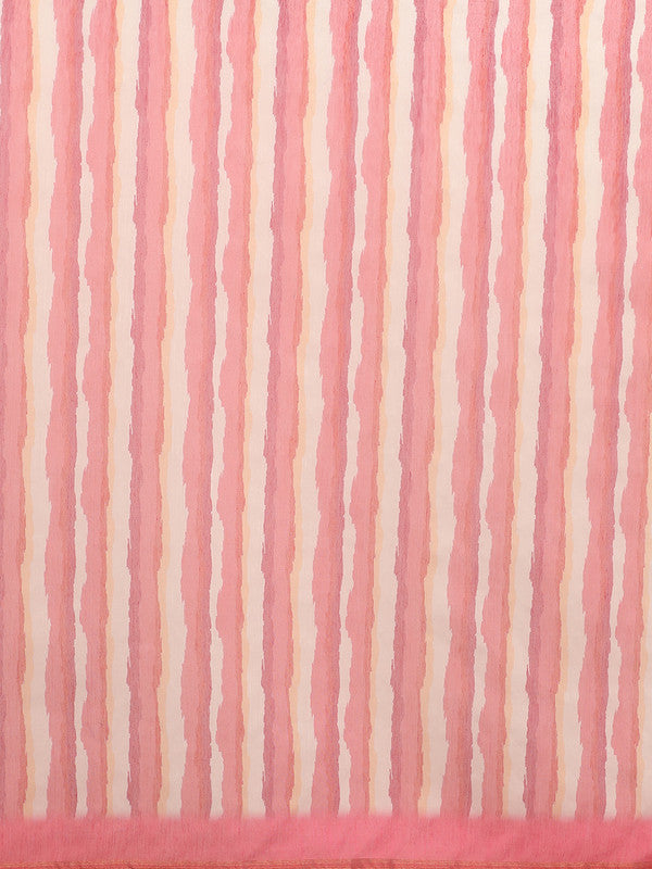 Red Cotton Blend Digital Print Striped Saree with Unstitched Blouse - Hiral Fashion - Distacart