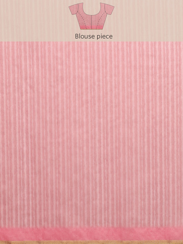 Red Cotton Blend Digital Print Striped Saree with Unstitched Blouse - Hiral Fashion - Distacart