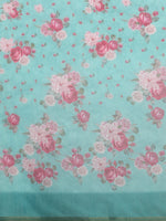 Thumbnail for Turquoise Cotton Blend Digital Print Floral Saree with Unstitched Blouse - Hiral Fashion - Distacart