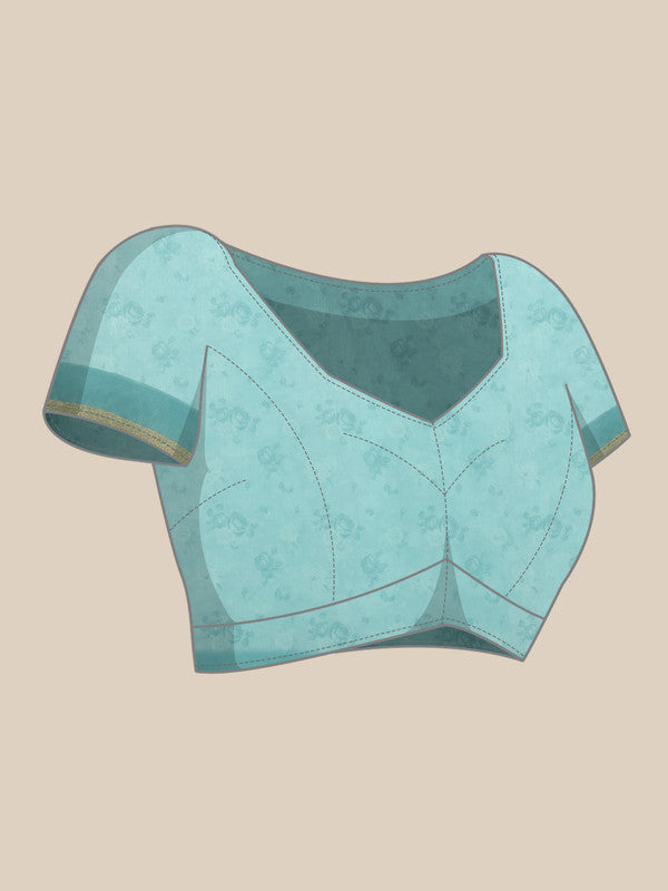 Turquoise Cotton Blend Digital Print Floral Saree with Unstitched Blouse - Hiral Fashion - Distacart
