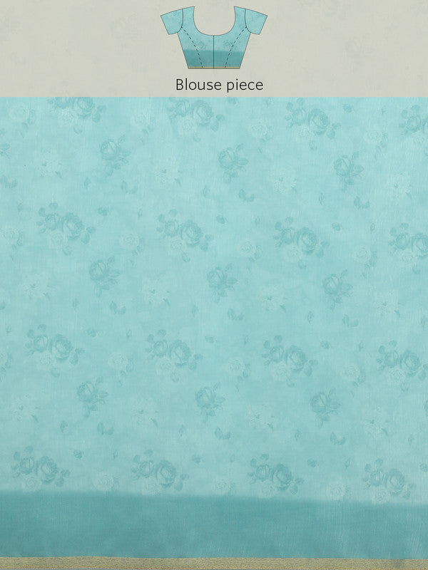Turquoise Cotton Blend Digital Print Floral Saree with Unstitched Blouse - Hiral Fashion - Distacart