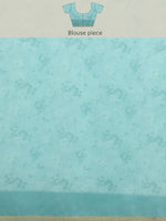 Thumbnail for Turquoise Cotton Blend Digital Print Floral Saree with Unstitched Blouse - Hiral Fashion - Distacart