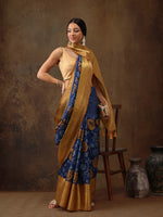 Thumbnail for Blue Kanjeevaram Silk Digital Print Floral Saree with Unstitched Blouse - Hiral Fashion - Distacart