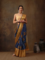 Thumbnail for Blue Kanjeevaram Silk Digital Print Floral Saree with Unstitched Blouse - Hiral Fashion - Distacart
