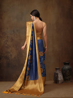 Thumbnail for Blue Kanjeevaram Silk Digital Print Floral Saree with Unstitched Blouse - Hiral Fashion - Distacart