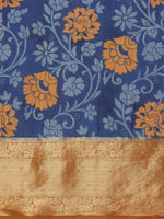 Thumbnail for Blue Kanjeevaram Silk Digital Print Floral Saree with Unstitched Blouse - Hiral Fashion - Distacart
