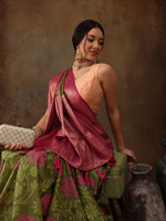 Thumbnail for Olive Kanjeevaram Silk Digital Print Floral Saree with Unstitched Blouse - Hiral Fashion - Distacart