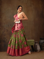 Thumbnail for Olive Kanjeevaram Silk Digital Print Floral Saree with Unstitched Blouse - Hiral Fashion - Distacart