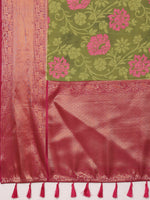 Thumbnail for Olive Kanjeevaram Silk Digital Print Floral Saree with Unstitched Blouse - Hiral Fashion - Distacart