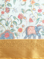 Thumbnail for Sky Blue Munga Silk Digital Print Floral Saree with Unstitched Blouse - Hiral Fashion - Distacart