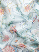 Thumbnail for Sky Blue Munga Silk Digital Print Floral Saree with Unstitched Blouse - Hiral Fashion - Distacart
