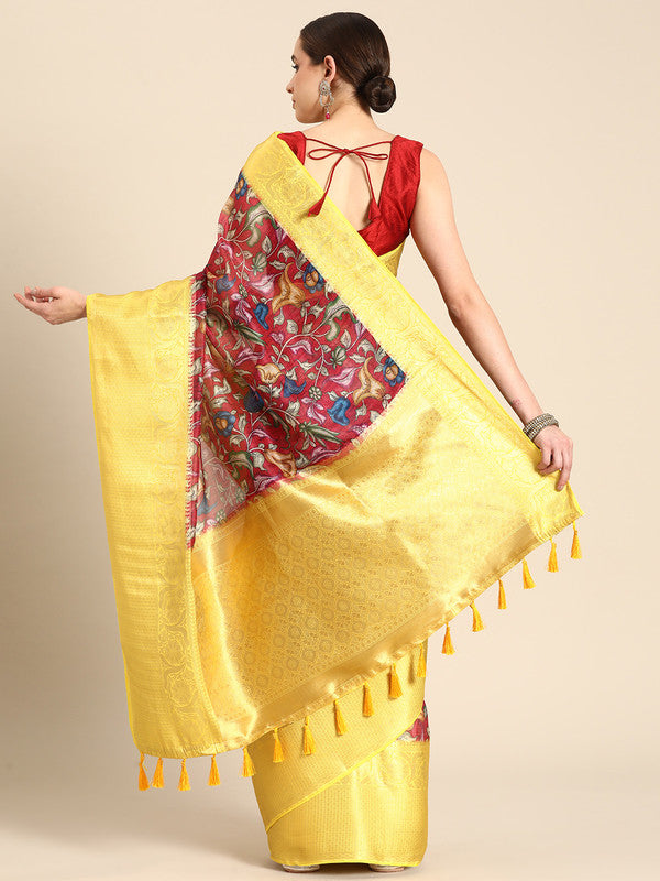 Maroon Munga Silk Digital Print Floral Saree with Unstitched Blouse - Hiral Fashion - Distacart