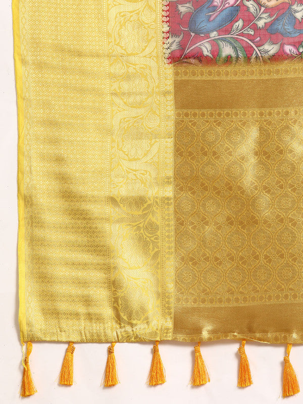 Maroon Munga Silk Digital Print Floral Saree with Unstitched Blouse - Hiral Fashion - Distacart