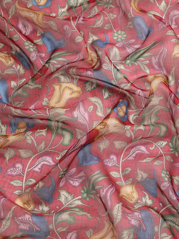 Maroon Munga Silk Digital Print Floral Saree with Unstitched Blouse - Hiral Fashion - Distacart