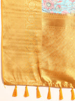 Thumbnail for Turquoise Munga Silk Digital Print Floral Saree with Unstitched Blouse - Hiral Fashion - Distacart