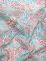 Thumbnail for Turquoise Munga Silk Digital Print Floral Saree with Unstitched Blouse - Hiral Fashion - Distacart