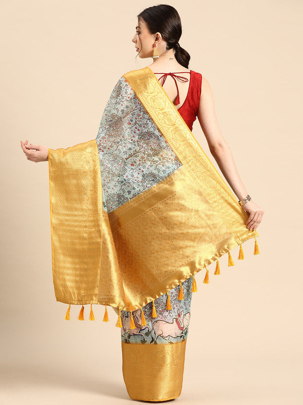 Gray Munga Silk Digital Print Animal Print Saree with Unstitched Blouse - Hiral Fashion - Distacart