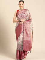 Thumbnail for Beige Munga Silk Digital Print Floral Saree with Unstitched Blouse - Hiral Fashion - Distacart