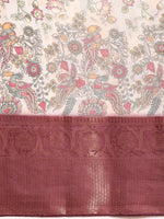 Thumbnail for Beige Munga Silk Digital Print Floral Saree with Unstitched Blouse - Hiral Fashion - Distacart