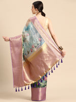 Thumbnail for Multicolor Munga Silk Digital Print Floral Saree with Unstitched Blouse - Hiral Fashion - Distacart