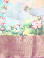 Thumbnail for Multicolor Munga Silk Digital Print Floral Saree with Unstitched Blouse - Hiral Fashion - Distacart