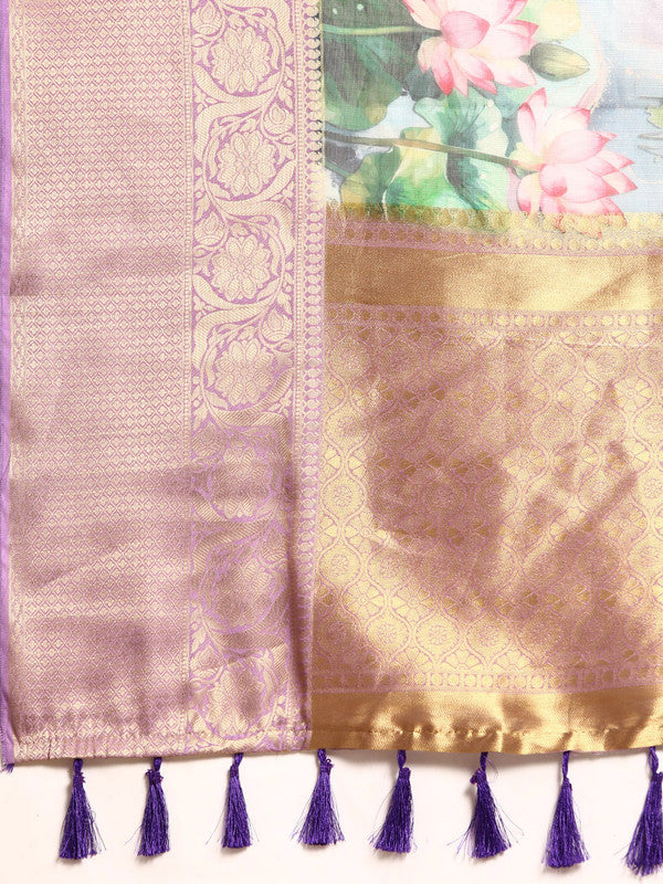 Multicolor Munga Silk Digital Print Floral Saree with Unstitched Blouse - Hiral Fashion - Distacart