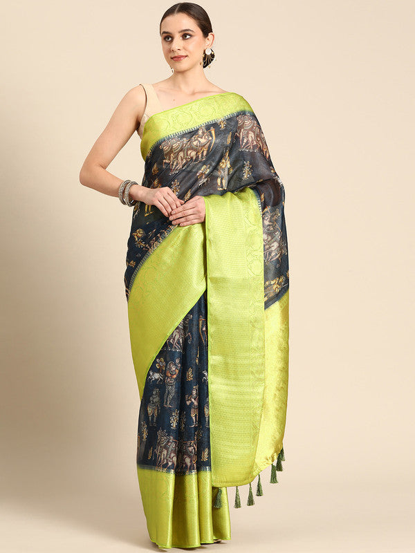 Gray Munga Silk Digital Print Floral Saree with Unstitched Blouse - Hiral Fashion - Distacart