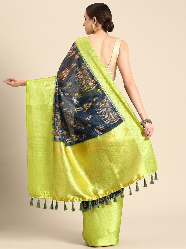 Gray Munga Silk Digital Print Floral Saree with Unstitched Blouse - Hiral Fashion - Distacart