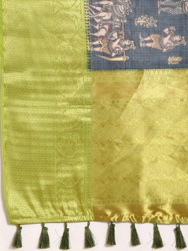 Gray Munga Silk Digital Print Floral Saree with Unstitched Blouse - Hiral Fashion - Distacart