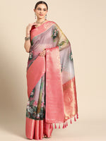 Thumbnail for Multicolor Munga Silk Digital Print Floral Saree with Unstitched Blouse - Hiral Fashion - Distacart