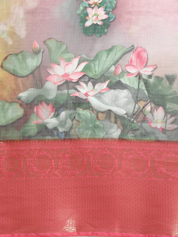 Multicolor Munga Silk Digital Print Floral Saree with Unstitched Blouse - Hiral Fashion - Distacart