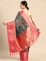 Thumbnail for Gray Munga Silk Digital Print Floral Saree with Unstitched Blouse - Hiral Fashion - Distacart