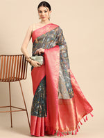 Thumbnail for Gray Munga Silk Digital Print Floral Saree with Unstitched Blouse - Hiral Fashion - Distacart
