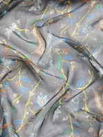 Thumbnail for Gray Munga Silk Digital Print Floral Saree with Unstitched Blouse - Hiral Fashion - Distacart