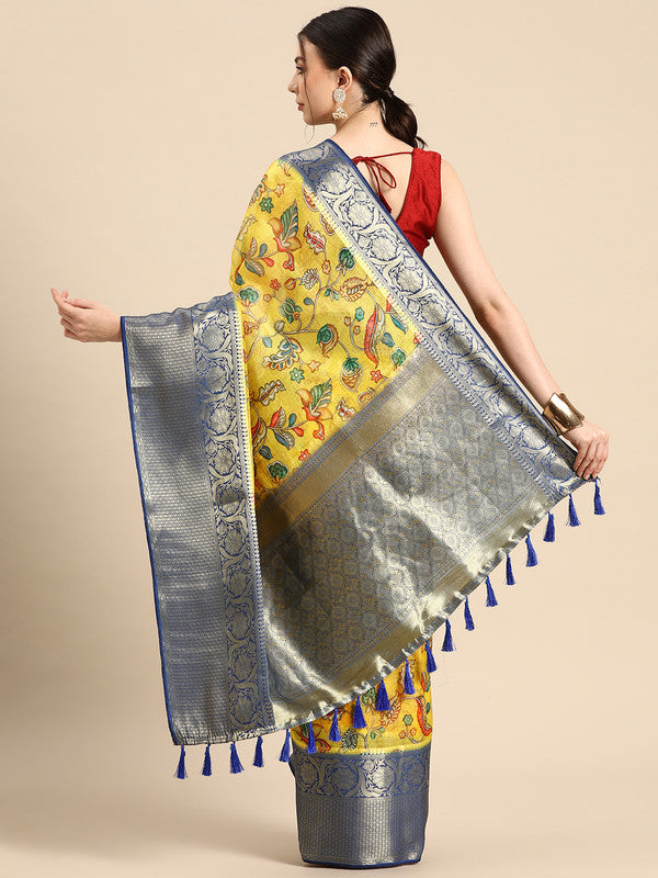 Yellow Munga Silk Digital Print Floral Saree with Unstitched Blouse - Hiral Fashion - Distacart