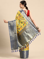 Thumbnail for Yellow Munga Silk Digital Print Floral Saree with Unstitched Blouse - Hiral Fashion - Distacart