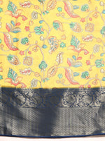 Thumbnail for Yellow Munga Silk Digital Print Floral Saree with Unstitched Blouse - Hiral Fashion - Distacart