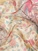 Thumbnail for Beige Munga Silk Digital Print Floral Saree with Unstitched Blouse - Hiral Fashion - Distacart