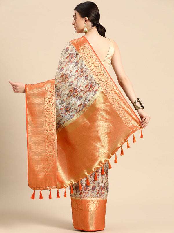 Multicolor Munga Silk Digital Print Abstract Saree with Unstitched Blouse - Hiral Fashion - Distacart