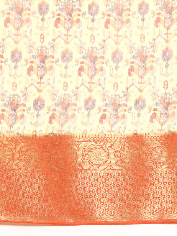 Multicolor Munga Silk Digital Print Abstract Saree with Unstitched Blouse - Hiral Fashion - Distacart