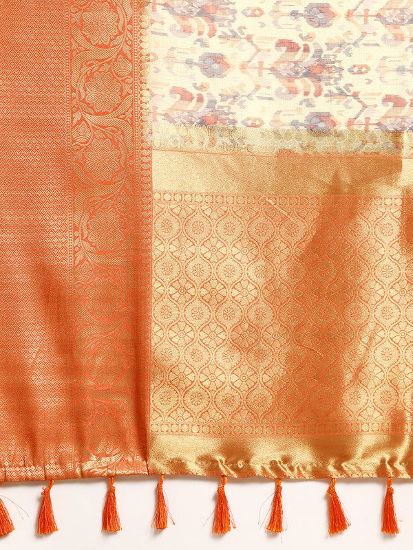 Multicolor Munga Silk Digital Print Abstract Saree with Unstitched Blouse - Hiral Fashion - Distacart