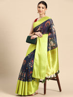 Thumbnail for Navy Blue Munga Silk Digital Print Animal Print Saree with Unstitched Blouse - Hiral Fashion - Distacart