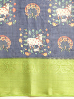 Thumbnail for Navy Blue Munga Silk Digital Print Animal Print Saree with Unstitched Blouse - Hiral Fashion - Distacart