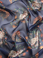 Thumbnail for Navy Blue Munga Silk Digital Print Animal Print Saree with Unstitched Blouse - Hiral Fashion - Distacart
